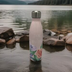 Pink Floral 18oz Water Bottle Stainless Steel Insulated "Strong and Beautiful"